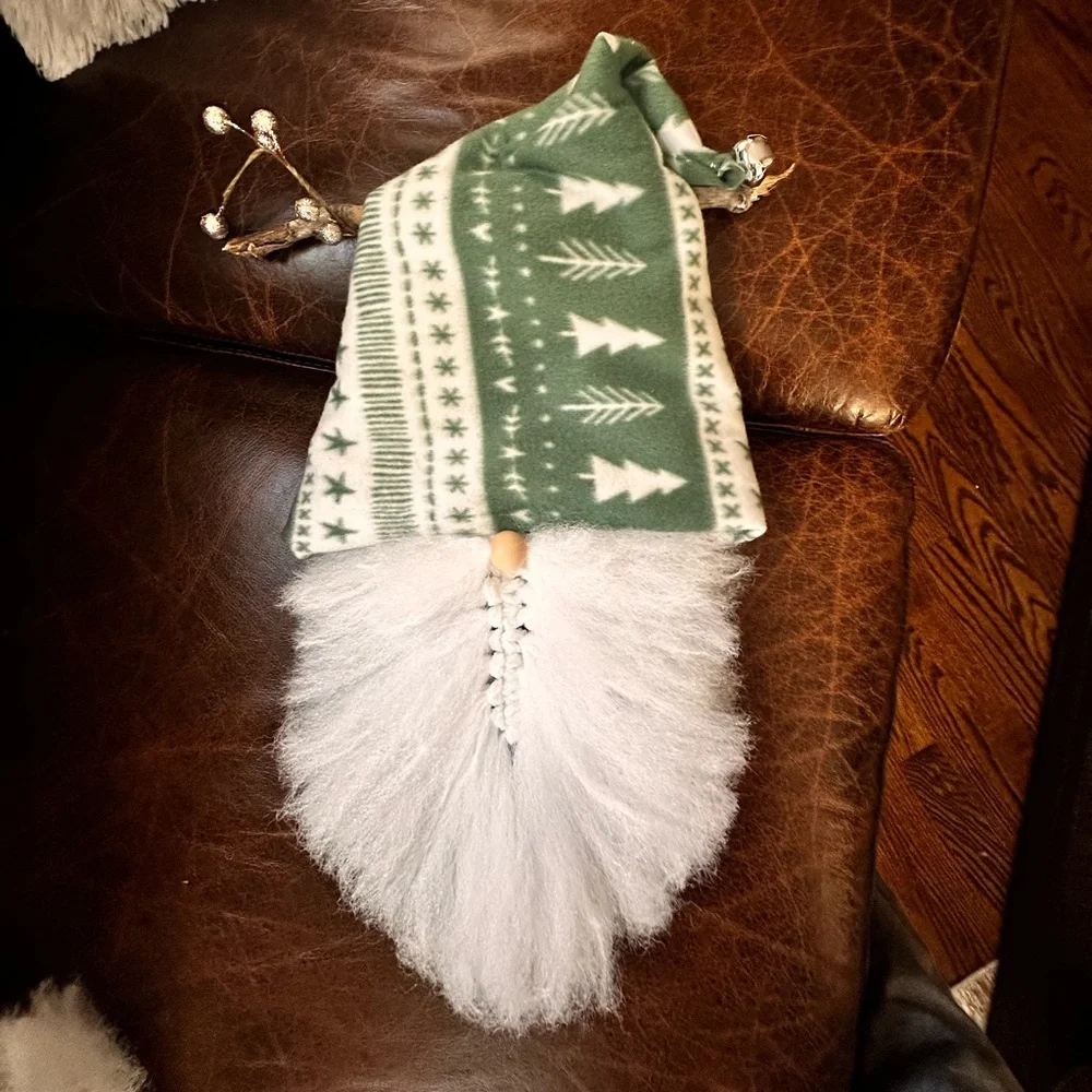 Hand crafted Green and White rustic Christmas hanging Gnome Decor